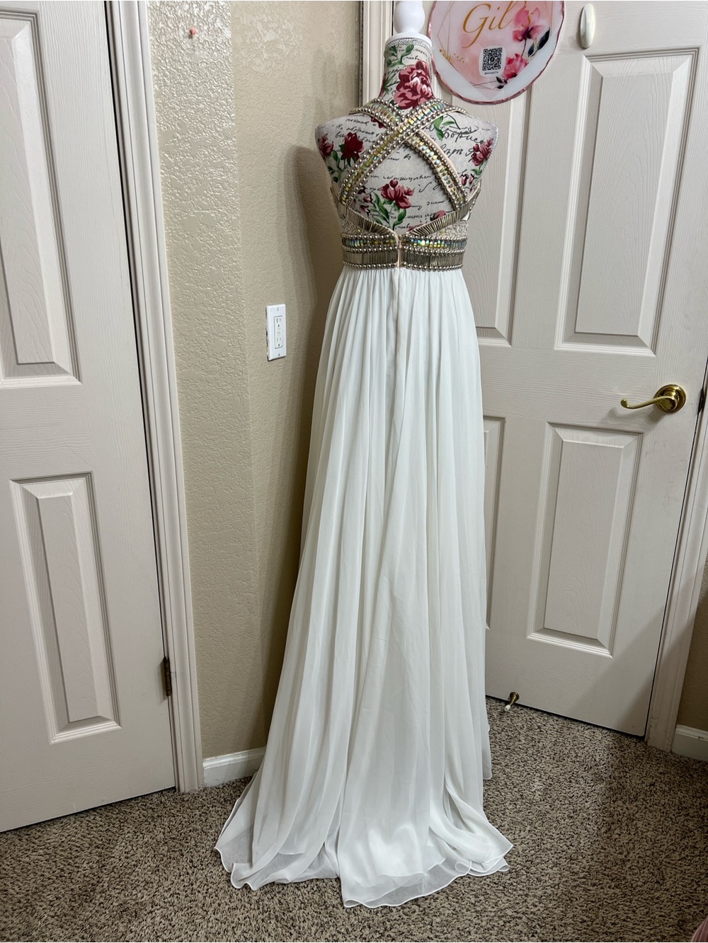 Terani Couture White Maxi Gown with Silver Embellished Bodice - Picture 3 of 8